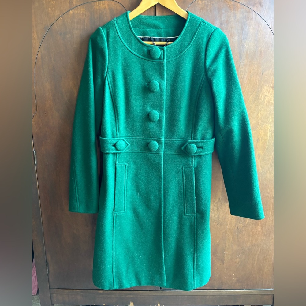 Banana Republic Green Wool Button-Front Coat Small